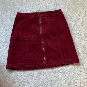 Red Corduroy Skirt with Zipper